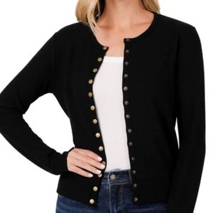 Zenana Snap Front Cardigan Sweater XL Black